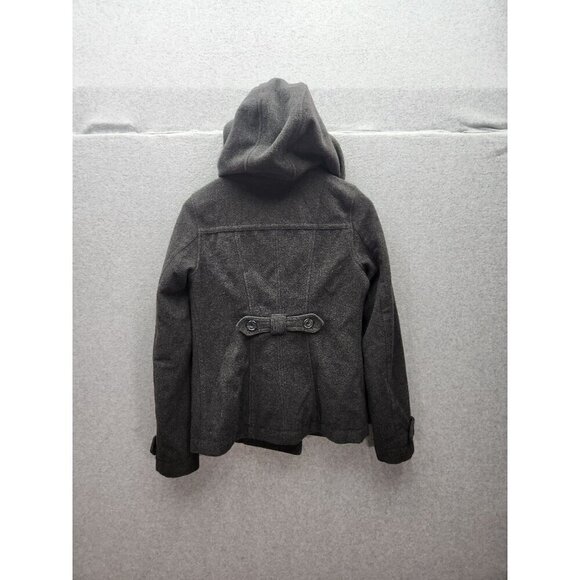 Aeropostale Womens Gray Double-Breasted Hooded Wool Blend Peacoat Jacket Medium - Picture 3 of 3